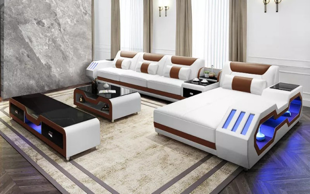 Lederen gestoffeerde design hoekbank hoekbank bank bank L-vorm woonlandschap.