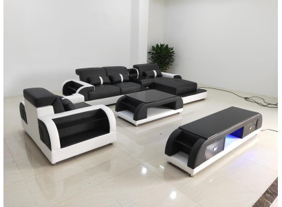 Bank hoekbank leder woonlandschap set ontwerp modern Sof L-vorm salontafel