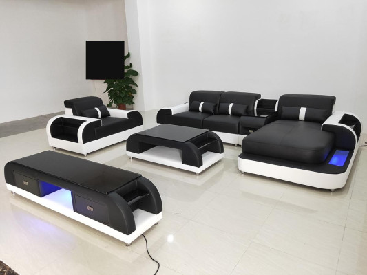 Bank hoekbank leder woonlandschap set ontwerp modern Sof L-vorm salontafel
