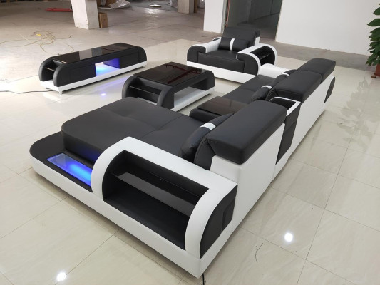 Bank hoekbank leder woonlandschap set ontwerp modern Sof L-vorm salontafel