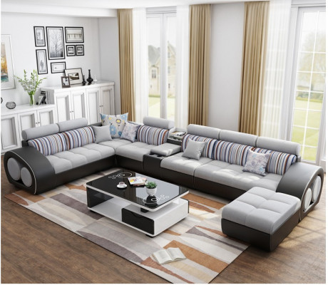 Designer Bank Bank hoekbank met voetenbank set bekleding woonlandschap L-vorm