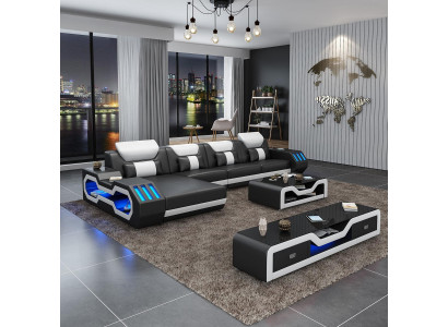 Leer Moderne Bank Woondomein Leren bankstel Bank L-vorm Salontafel