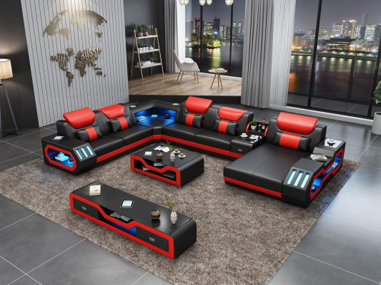 Ontwerp Grote Bank met USB Hoekbank Bank Woonlandschap U Vorm Leer Textiel Hoek