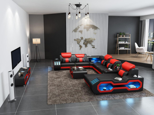 Ontwerp Grote Bank met USB Hoekbank Bank Woonlandschap U Vorm Leer Textiel Hoek