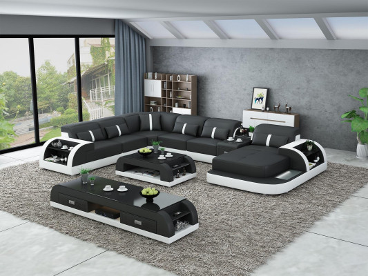 Garnituur Design Woonlandschap Hoekbank Sofa Bankstel U-vorm Tafel Leder 2-delige sets