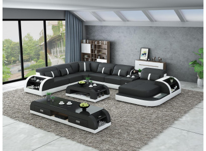 Garnituur Design Woonlandschap Hoekbank Sofa Bankstel U-vorm Tafel Leder 2-delige sets