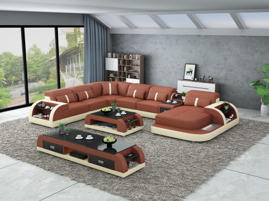 Garnituur Design Woonlandschap Hoekbank Sofa Bankstel U-vorm Tafel Leder 2-delige sets