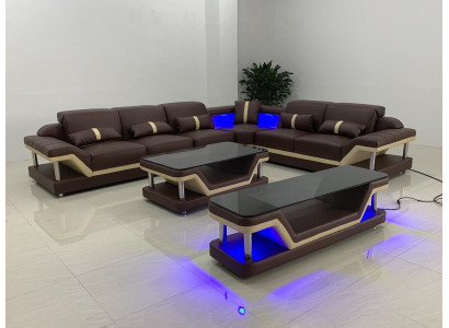 Woonlandschap L-vormige hoekbank Salontafel Dressoir Design Woonlandschap USB 3-delig