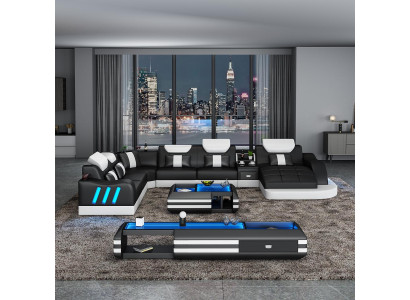 Hoekbank U-vorm Salontafel Beklede meubelset Woonlandschap Design Hoekbank Leer