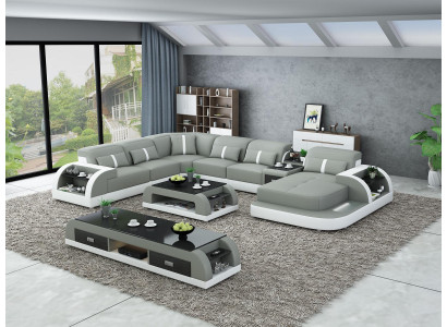 Woonlandschap U-vormige hoekbank salontafel dressoir design woonlandschap 3-delig.