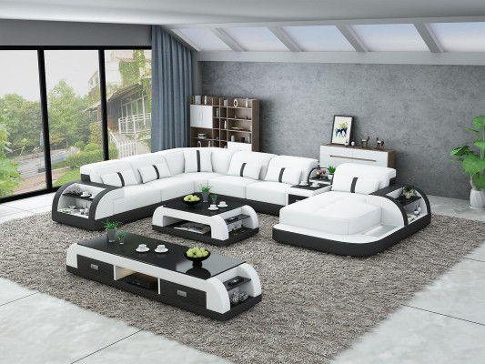 Woonlandschap U-vormige hoekbank salontafel dressoir design woonlandschap 3-delig.