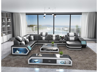 Hoekbank Gestoffeerde Hoekbank U-vormig dressoir salontafel leren bank woonlandschap nieuw