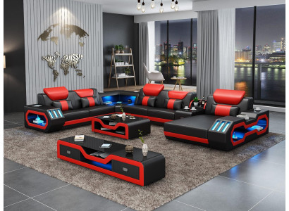 Woonlandschap Bank Bekleding Zitgroep Bank 3-delig Set Salontafel Dressoir Leder