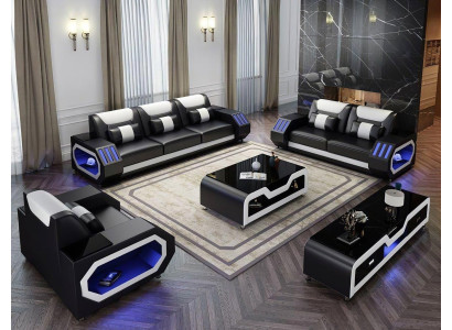 Compleet set bankstel 3-zits bank salontafel design woonlandschap 4-delig nieuw