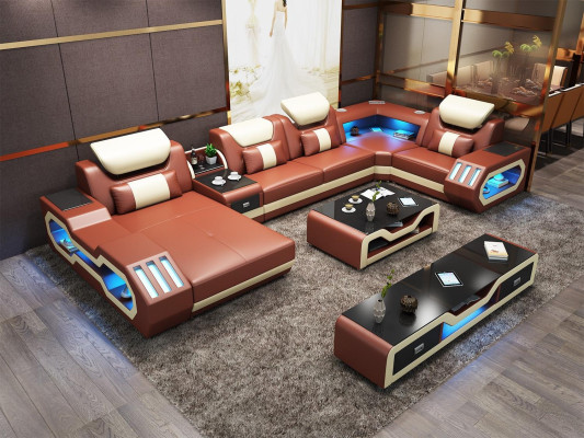 Moderne Design woonlandschap bank hoekbank bank bekleding rtv salontafel leer