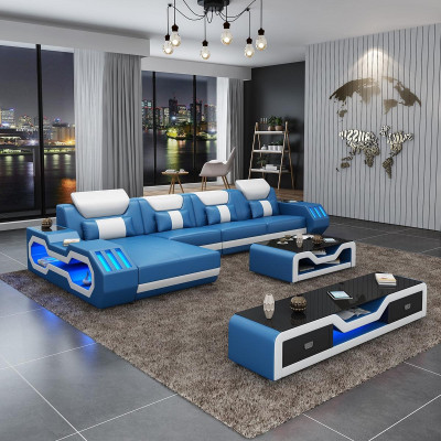 Woonlandschap L-vormige hoekbank + salontafel + dressoir Ontwerp woonlandschap