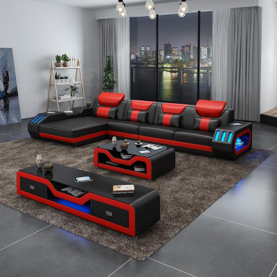 Woonlandschap L-vormige hoekbank + salontafel + dressoir Ontwerp woonlandschap