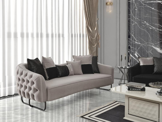 Bank 3-zits beige Bankstijl Luxe Woonkamer modern design Stoffen bekleding nieuw