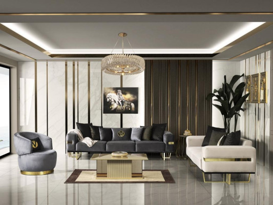 Bank 3-zits wit Bankstellen Stijl Luxe Woonkamer modern Ontwerp Stoffering