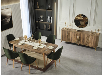Luxe set eetkamer eettafel stoel eetgroep houten meubilair tafel tafels 7-delige.