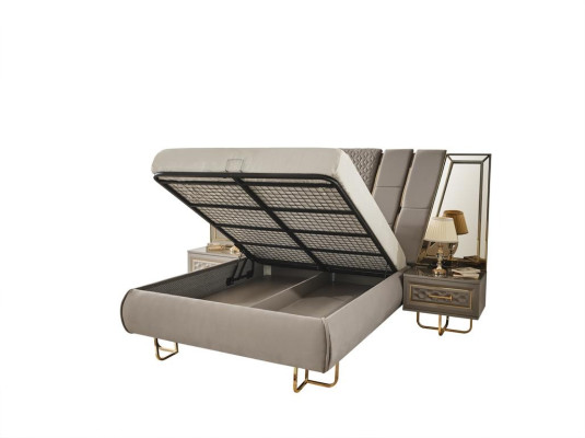 Luxe bed hotelbedden met 2x nachtkastje Gouden glanzende meubels Slaapkamer