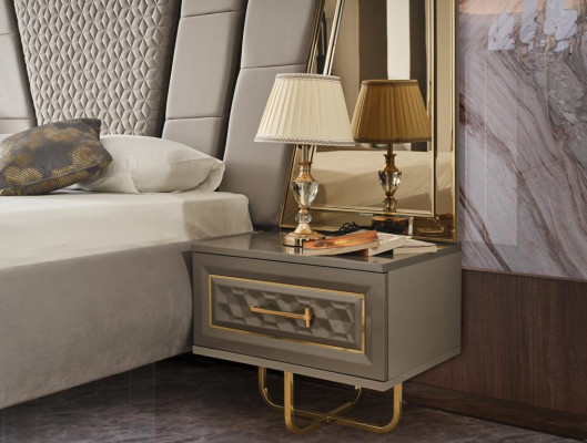 Luxe slaapkamer nachtkastje bedden bed 3-delige complete set design inrichting