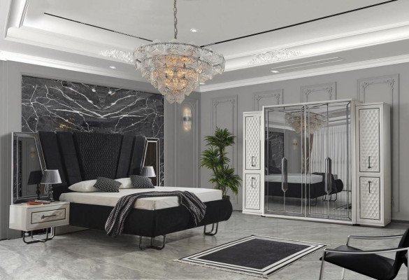 slaapkamer Bed 2x nachtkastjes Luxe beddenset Compleet design meubilair 3-delig