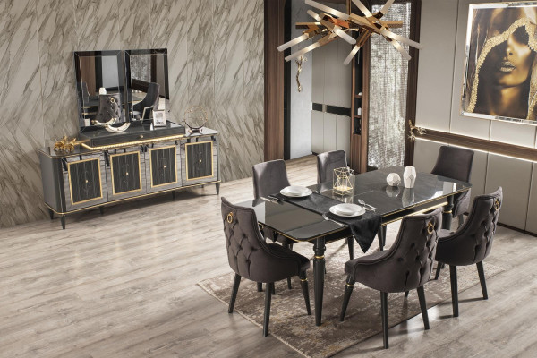 Luxe eetkamer eettafel stoel groep garnituur set houten tafel tafels 7-delige sets.