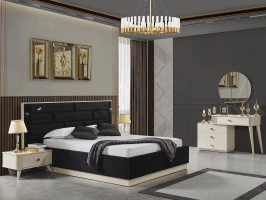 Bed 2x Nightstands Vanity Mirror Luxury Bedroom set Complete furniture