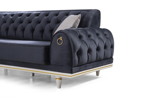 Woonkamer meubels banken bank Chesterfield fauteuil salontafel 3-delig stof