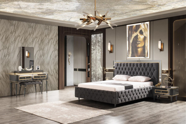 Chesterfield slaapkamerset bed moderne bedden 2x nachtkastjes kaptafel