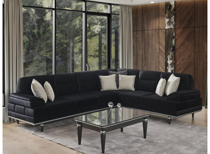 Zwarte hoekbank design textiel bank bekleding meubels woonkamer bank