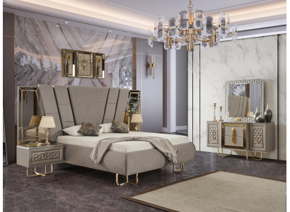 Villa slaapkamer meubels bed tweepersoonsbed 2x nachtkastjes dressoir spiegel 5-delig