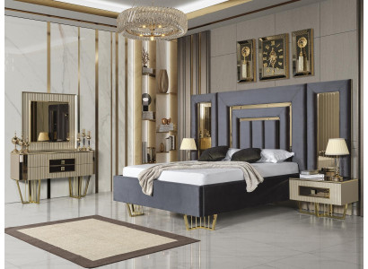 Villa Slaapkamer Bed Tweepersoonsbed 2x Nachtkastjes Commode Spiegel Meubels