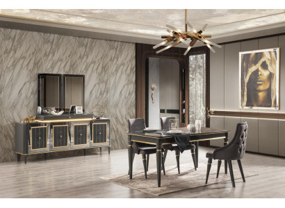 Luxe eetkamerset tafel met 4 stoelen dressoir wandmeubel 6-delig