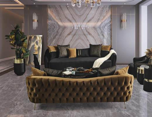 Chesterfield Set Bank Woonkamer Meubels Salontafel 4-delig Set Velours Stof