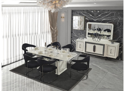 Modern eetkamer set Witte eettafel 6 stoelen wit dressoir Spiegel nieuw