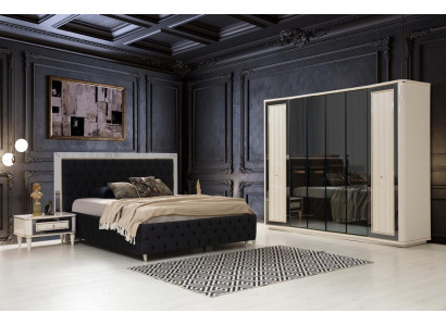 Chesterfield bed 2x nachtkastje commode spiegel kruk slaapkamer set 6-delig