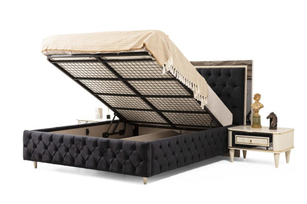 Chesterfield bed 2x nachtkastje commode spiegel kruk slaapkamer set 6-delig
