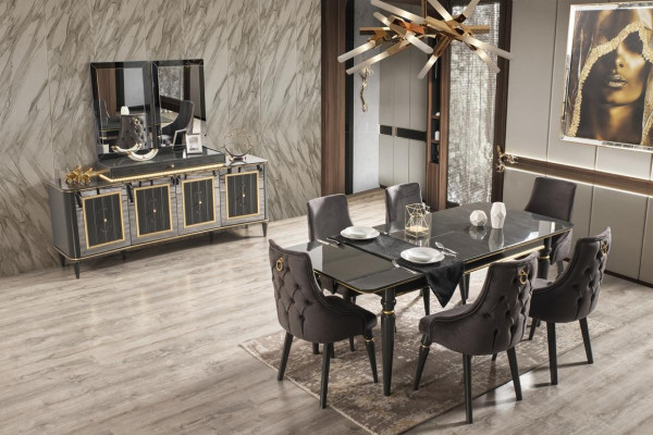 Luxe eetkamer eettafel stoel groep garnituur set houten tafel tafels 5-delig set.