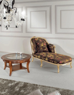 Klassieke chaise longue + salontafel goud bloemen ligbed Italiaanse meubels tafel