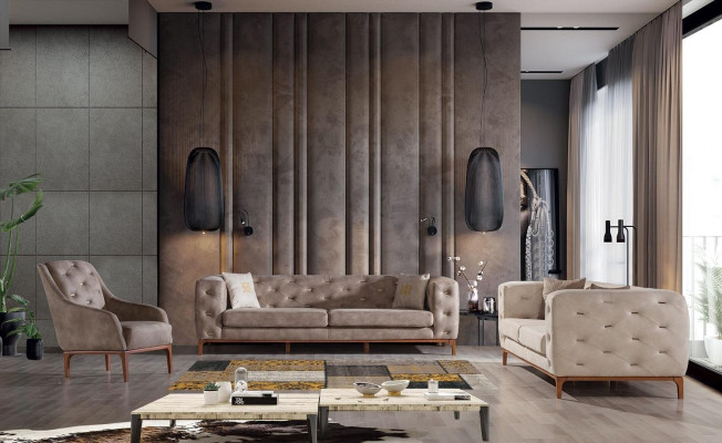 Sofa bank 3-zits bekleding woonkamer banken designmeubilair Taupe luxe