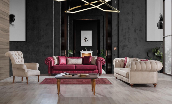 Chesterfield bankstel bankstel set met 3+3+1 zitplaatsen woonkamer set