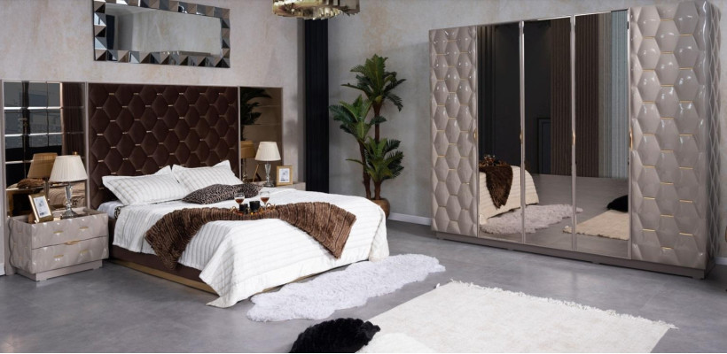 Tweepersoonsbed 2 nachtkastjes kledingkast slaapkamer meubelset 4-delig.