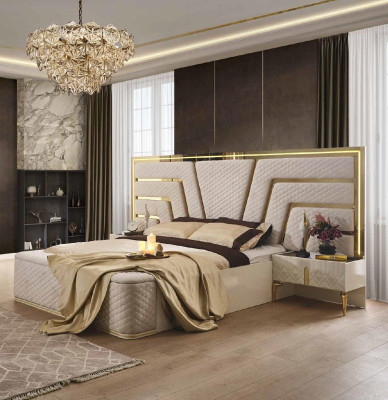 Verlicht bedontwerp Tweepersoonsbed Luxe bedden Bekleed slaapkamer