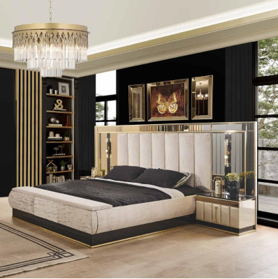 Bed - nachtkastje - kledingkast 4-delig slaapkamer set design modern