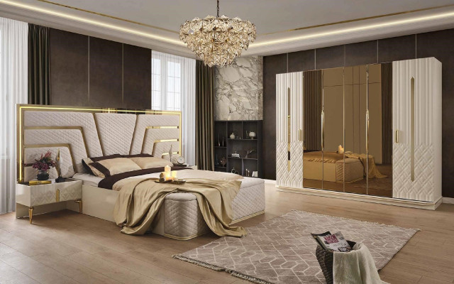 Verlicht bedontwerp Tweepersoonsbed Luxe bedden Bekleed slaapkamer