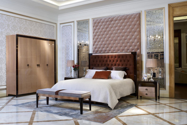 Bed Luxe gestoffeerd design tweepersoonsbedden hotel Huwelijksslaapkamer Textiel
