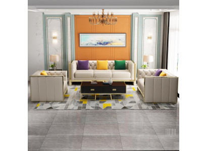 Beige Chesterfield bankstel 3+2 zits gestoffeerde bankstellen leren woonkamerset