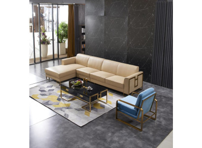 Moderne bank L-vormige bank fauteuil salontafel voetenbank hoekbank bekleding